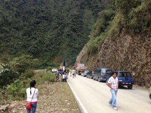 Fairly major landslide has closed the road down.