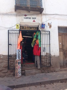 Camping gear stores, often 2 or 3 to a block.