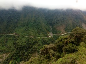 Curves with landslides and waterfalls.