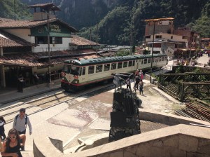 The train that we couldn't afford coming into Aguas Calientes.